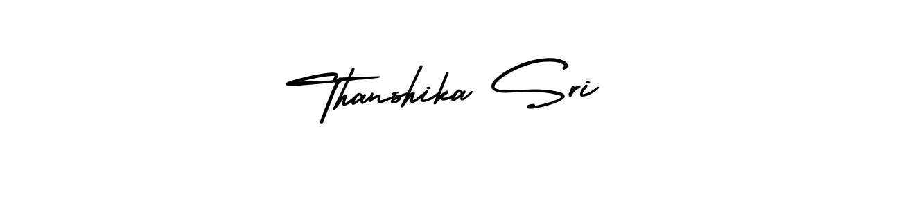 The best way (AmerikaSignatureDemo-Regular) to make a short signature is to pick only two or three words in your name. The name Thanshika Sri include a total of six letters. For converting this name. Thanshika Sri signature style 3 images and pictures png