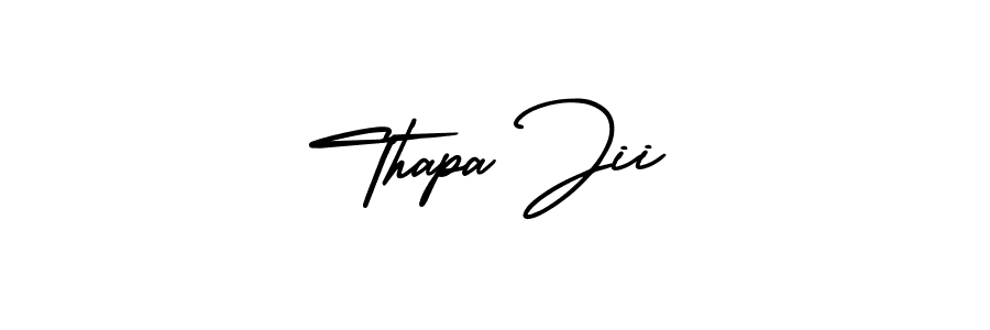 You should practise on your own different ways (AmerikaSignatureDemo-Regular) to write your name (Thapa Jii) in signature. don't let someone else do it for you. Thapa Jii signature style 3 images and pictures png