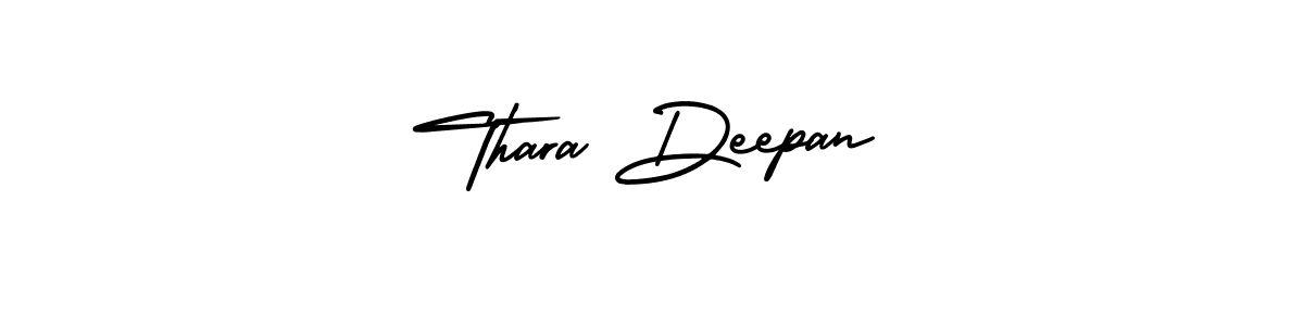 You should practise on your own different ways (AmerikaSignatureDemo-Regular) to write your name (Thara Deepan) in signature. don't let someone else do it for you. Thara Deepan signature style 3 images and pictures png