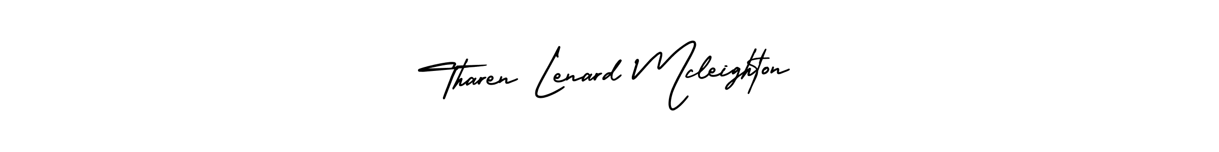 You should practise on your own different ways (AmerikaSignatureDemo-Regular) to write your name (Tharen Lenard Mcleighton) in signature. don't let someone else do it for you. Tharen Lenard Mcleighton signature style 3 images and pictures png