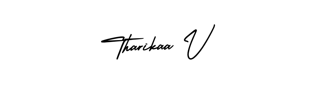 How to make Tharikaa V name signature. Use AmerikaSignatureDemo-Regular style for creating short signs online. This is the latest handwritten sign. Tharikaa V signature style 3 images and pictures png