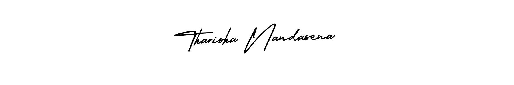 You should practise on your own different ways (AmerikaSignatureDemo-Regular) to write your name (Tharisha Nandasena) in signature. don't let someone else do it for you. Tharisha Nandasena signature style 3 images and pictures png