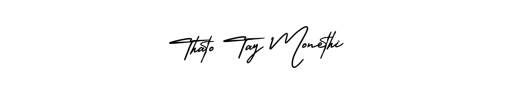 The best way (AmerikaSignatureDemo-Regular) to make a short signature is to pick only two or three words in your name. The name Thato Tay Monethi include a total of six letters. For converting this name. Thato Tay Monethi signature style 3 images and pictures png