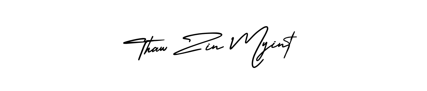 The best way (AmerikaSignatureDemo-Regular) to make a short signature is to pick only two or three words in your name. The name Thaw Zin Myint include a total of six letters. For converting this name. Thaw Zin Myint signature style 3 images and pictures png