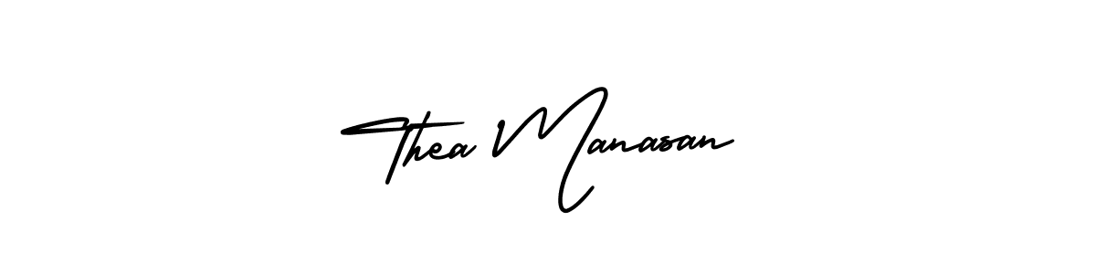 You should practise on your own different ways (AmerikaSignatureDemo-Regular) to write your name (Thea Manasan) in signature. don't let someone else do it for you. Thea Manasan signature style 3 images and pictures png