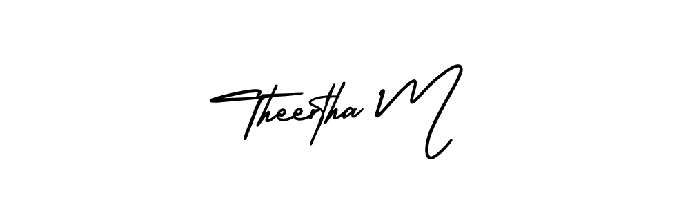 The best way (AmerikaSignatureDemo-Regular) to make a short signature is to pick only two or three words in your name. The name Theertha M include a total of six letters. For converting this name. Theertha M signature style 3 images and pictures png