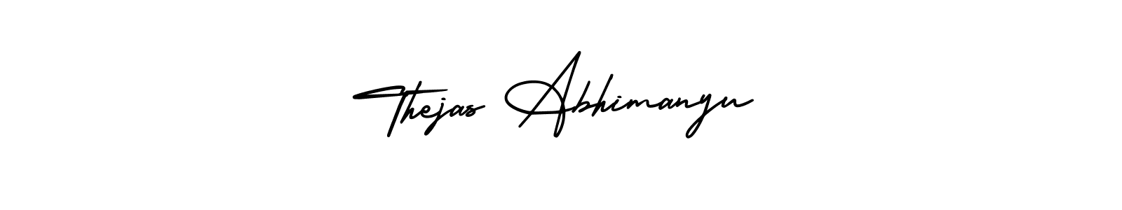 AmerikaSignatureDemo-Regular is a professional signature style that is perfect for those who want to add a touch of class to their signature. It is also a great choice for those who want to make their signature more unique. Get Thejas Abhimanyu name to fancy signature for free. Thejas Abhimanyu signature style 3 images and pictures png