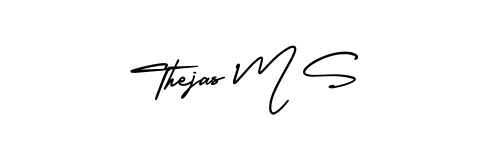 How to make Thejas M S name signature. Use AmerikaSignatureDemo-Regular style for creating short signs online. This is the latest handwritten sign. Thejas M S signature style 3 images and pictures png