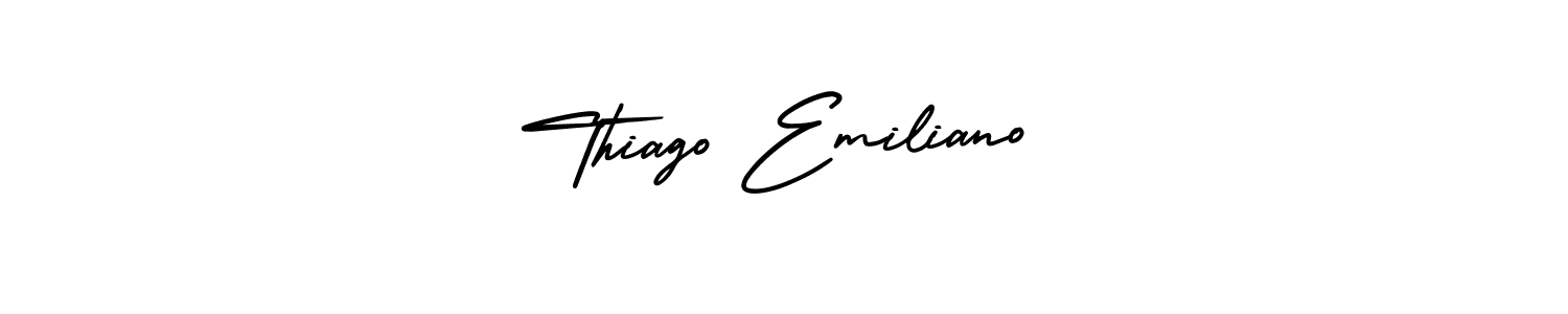 The best way (AmerikaSignatureDemo-Regular) to make a short signature is to pick only two or three words in your name. The name Thiago Emiliano include a total of six letters. For converting this name. Thiago Emiliano signature style 3 images and pictures png