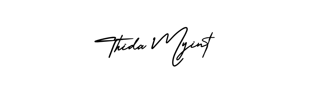 The best way (AmerikaSignatureDemo-Regular) to make a short signature is to pick only two or three words in your name. The name Thida Myint include a total of six letters. For converting this name. Thida Myint signature style 3 images and pictures png