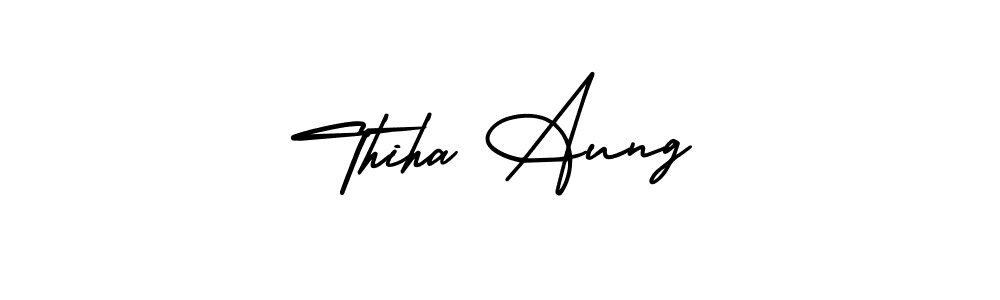 This is the best signature style for the Thiha Aung name. Also you like these signature font (AmerikaSignatureDemo-Regular). Mix name signature. Thiha Aung signature style 3 images and pictures png