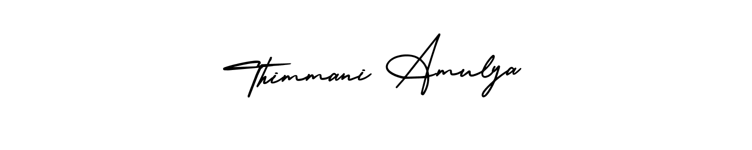 The best way (AmerikaSignatureDemo-Regular) to make a short signature is to pick only two or three words in your name. The name Thimmani Amulya include a total of six letters. For converting this name. Thimmani Amulya signature style 3 images and pictures png