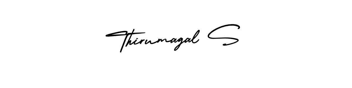 How to make Thirumagal S name signature. Use AmerikaSignatureDemo-Regular style for creating short signs online. This is the latest handwritten sign. Thirumagal S signature style 3 images and pictures png