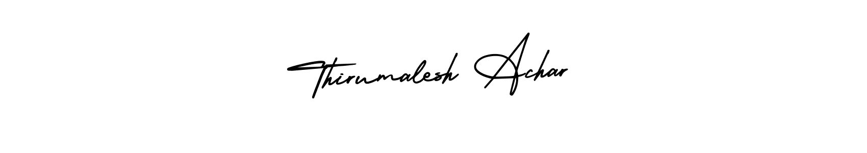 You should practise on your own different ways (AmerikaSignatureDemo-Regular) to write your name (Thirumalesh Achar) in signature. don't let someone else do it for you. Thirumalesh Achar signature style 3 images and pictures png