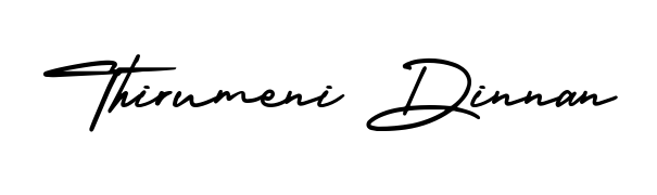 You should practise on your own different ways (AmerikaSignatureDemo-Regular) to write your name (Thirumeni Dinnan) in signature. Don't let someone else do it for you. Thirumeni Dinnan signature style 3 images and pictures png