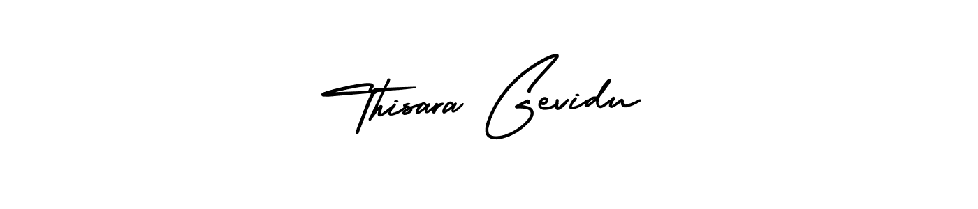 The best way (AmerikaSignatureDemo-Regular) to make a short signature is to pick only two or three words in your name. The name Thisara Gevidu include a total of six letters. For converting this name. Thisara Gevidu signature style 3 images and pictures png