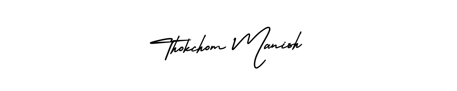 You should practise on your own different ways (AmerikaSignatureDemo-Regular) to write your name (Thokchom Manish) in signature. don't let someone else do it for you. Thokchom Manish signature style 3 images and pictures png