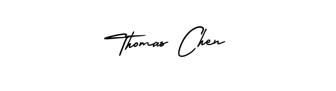 The best way (AmerikaSignatureDemo-Regular) to make a short signature is to pick only two or three words in your name. The name Thomas Chen include a total of six letters. For converting this name. Thomas Chen signature style 3 images and pictures png