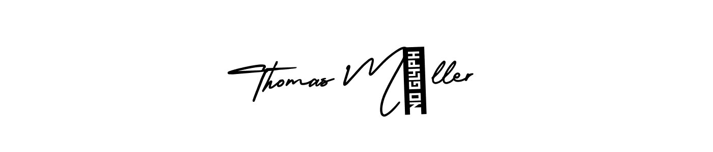 How to make Thomas Müller name signature. Use AmerikaSignatureDemo-Regular style for creating short signs online. This is the latest handwritten sign. Thomas Müller signature style 3 images and pictures png