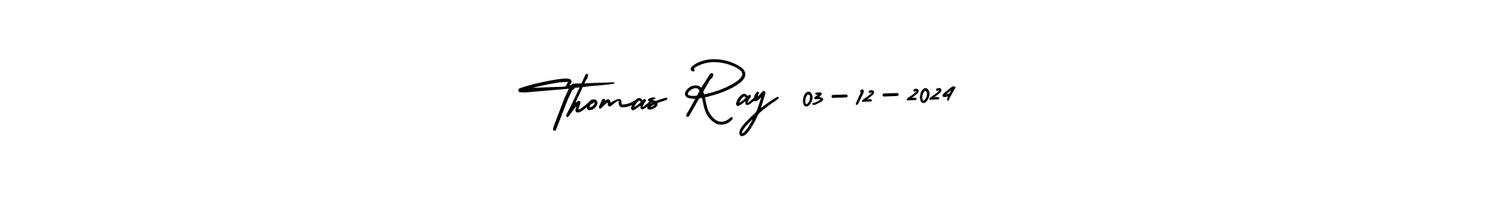 You should practise on your own different ways (AmerikaSignatureDemo-Regular) to write your name (Thomas Ray 03-12-2024) in signature. don't let someone else do it for you. Thomas Ray 03-12-2024 signature style 3 images and pictures png