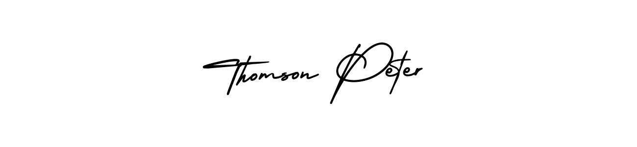 You should practise on your own different ways (AmerikaSignatureDemo-Regular) to write your name (Thomson Peter) in signature. don't let someone else do it for you. Thomson Peter signature style 3 images and pictures png