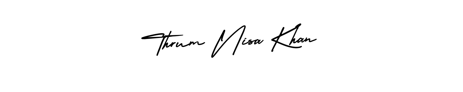 The best way (AmerikaSignatureDemo-Regular) to make a short signature is to pick only two or three words in your name. The name Thrum Nisa Khan include a total of six letters. For converting this name. Thrum Nisa Khan signature style 3 images and pictures png