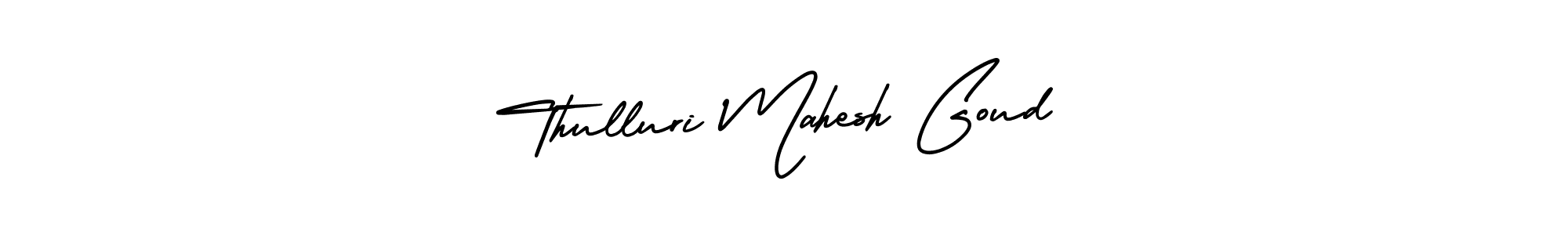 You should practise on your own different ways (AmerikaSignatureDemo-Regular) to write your name (Thulluri Mahesh Goud) in signature. don't let someone else do it for you. Thulluri Mahesh Goud signature style 3 images and pictures png