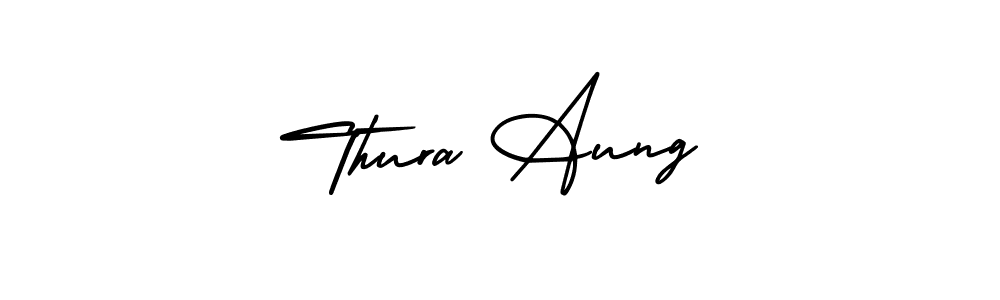 You should practise on your own different ways (AmerikaSignatureDemo-Regular) to write your name (Thura Aung) in signature. don't let someone else do it for you. Thura Aung signature style 3 images and pictures png