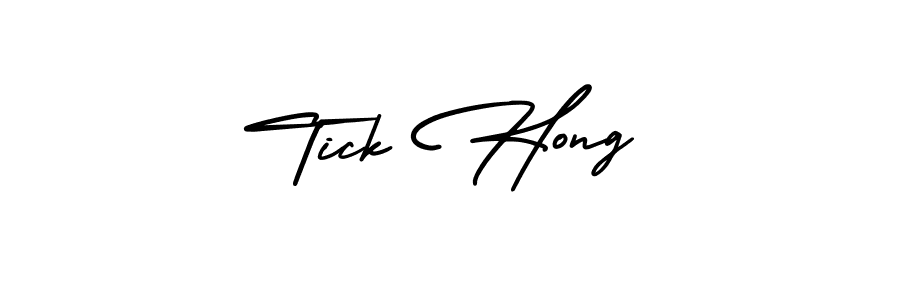 How to make Tick Hong name signature. Use AmerikaSignatureDemo-Regular style for creating short signs online. This is the latest handwritten sign. Tick Hong signature style 3 images and pictures png