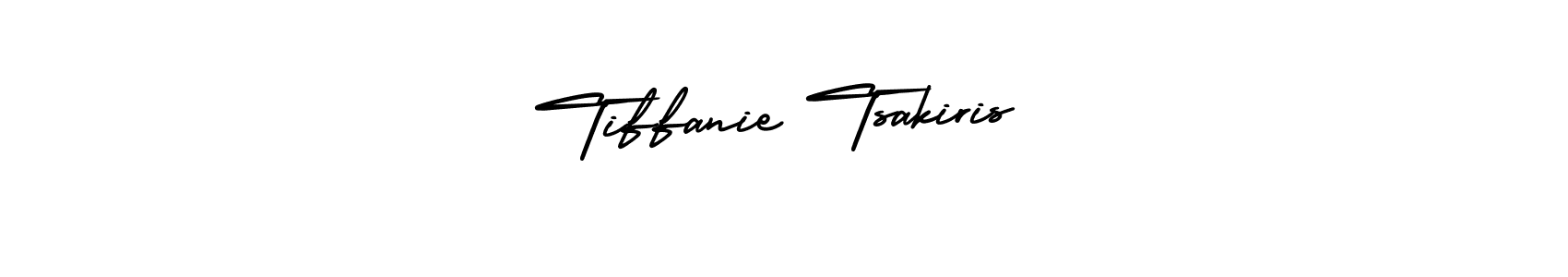 The best way (AmerikaSignatureDemo-Regular) to make a short signature is to pick only two or three words in your name. The name Tiffanie Tsakiris include a total of six letters. For converting this name. Tiffanie Tsakiris signature style 3 images and pictures png