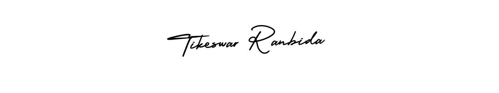 You should practise on your own different ways (AmerikaSignatureDemo-Regular) to write your name (Tikeswar Ranbida) in signature. don't let someone else do it for you. Tikeswar Ranbida signature style 3 images and pictures png