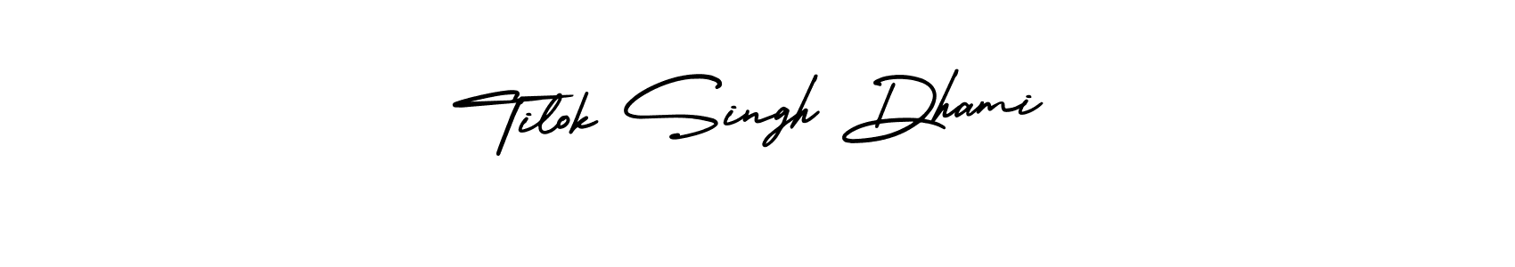 The best way (AmerikaSignatureDemo-Regular) to make a short signature is to pick only two or three words in your name. The name Tilok Singh Dhami include a total of six letters. For converting this name. Tilok Singh Dhami signature style 3 images and pictures png