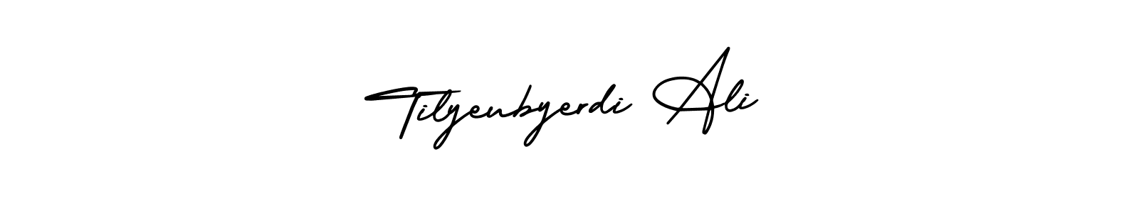 The best way (AmerikaSignatureDemo-Regular) to make a short signature is to pick only two or three words in your name. The name Tilyeubyerdi Ali include a total of six letters. For converting this name. Tilyeubyerdi Ali signature style 3 images and pictures png
