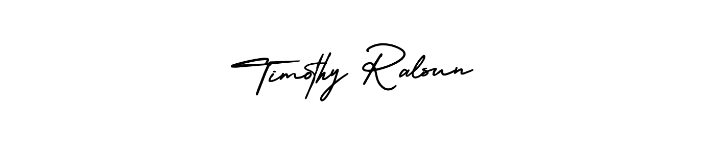 You should practise on your own different ways (AmerikaSignatureDemo-Regular) to write your name (Timothy Ralsun) in signature. don't let someone else do it for you. Timothy Ralsun signature style 3 images and pictures png