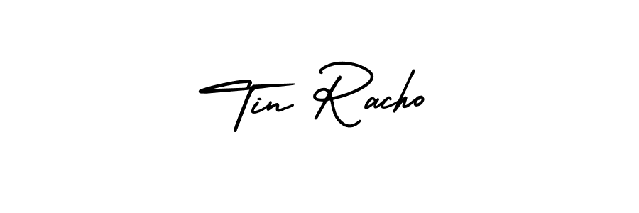 You should practise on your own different ways (AmerikaSignatureDemo-Regular) to write your name (Tin Racho) in signature. don't let someone else do it for you. Tin Racho signature style 3 images and pictures png