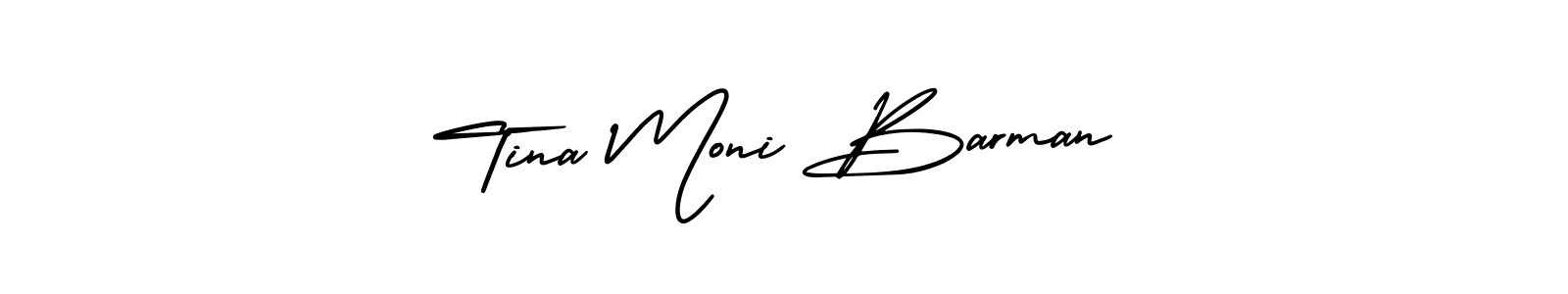 You should practise on your own different ways (AmerikaSignatureDemo-Regular) to write your name (Tina Moni Barman) in signature. don't let someone else do it for you. Tina Moni Barman signature style 3 images and pictures png