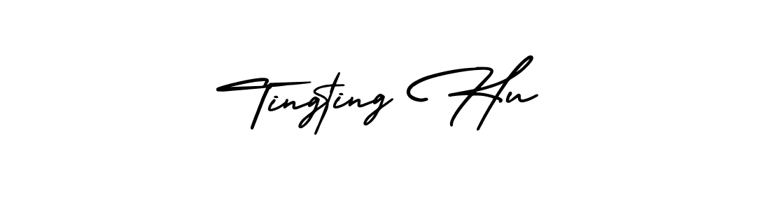 You should practise on your own different ways (AmerikaSignatureDemo-Regular) to write your name (Tingting Hu) in signature. don't let someone else do it for you. Tingting Hu signature style 3 images and pictures png