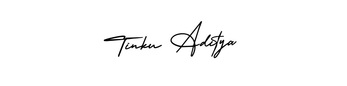 The best way (AmerikaSignatureDemo-Regular) to make a short signature is to pick only two or three words in your name. The name Tinku Aditya include a total of six letters. For converting this name. Tinku Aditya signature style 3 images and pictures png
