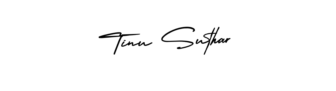 You should practise on your own different ways (AmerikaSignatureDemo-Regular) to write your name (Tinu Suthar) in signature. don't let someone else do it for you. Tinu Suthar signature style 3 images and pictures png