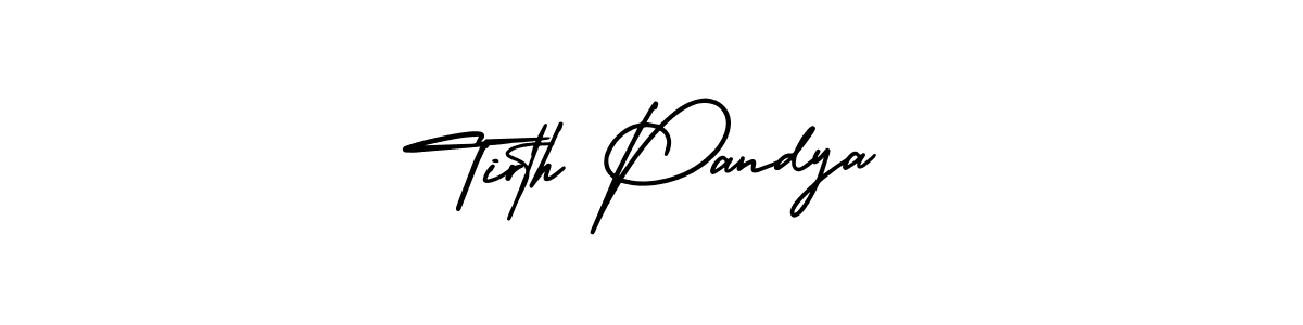 The best way (AmerikaSignatureDemo-Regular) to make a short signature is to pick only two or three words in your name. The name Tirth Pandya include a total of six letters. For converting this name. Tirth Pandya signature style 3 images and pictures png