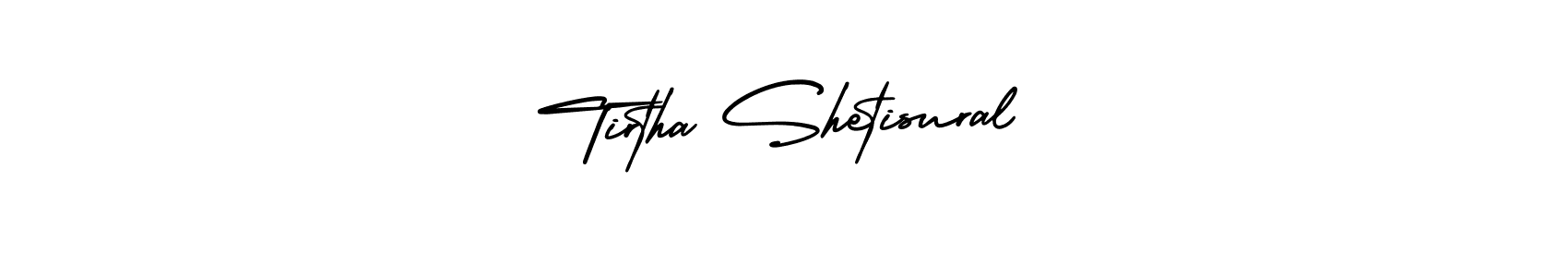 You should practise on your own different ways (AmerikaSignatureDemo-Regular) to write your name (Tirtha Shetisural) in signature. don't let someone else do it for you. Tirtha Shetisural signature style 3 images and pictures png