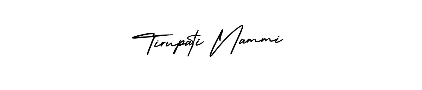 The best way (AmerikaSignatureDemo-Regular) to make a short signature is to pick only two or three words in your name. The name Tirupati Nammi include a total of six letters. For converting this name. Tirupati Nammi signature style 3 images and pictures png