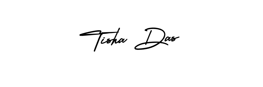 You should practise on your own different ways (AmerikaSignatureDemo-Regular) to write your name (Tisha Das) in signature. don't let someone else do it for you. Tisha Das signature style 3 images and pictures png