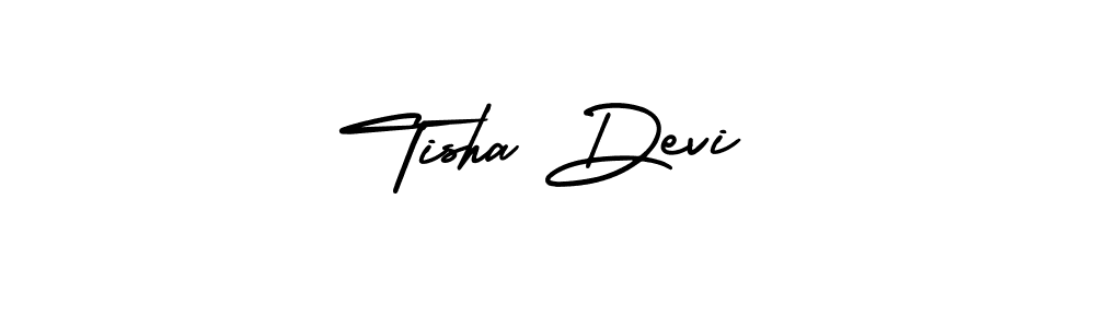 You should practise on your own different ways (AmerikaSignatureDemo-Regular) to write your name (Tisha Devi) in signature. don't let someone else do it for you. Tisha Devi signature style 3 images and pictures png