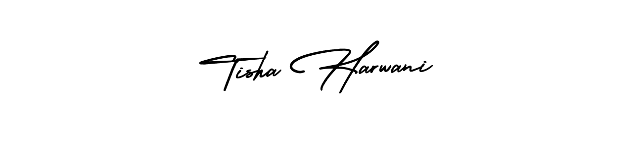 The best way (AmerikaSignatureDemo-Regular) to make a short signature is to pick only two or three words in your name. The name Tisha Harwani include a total of six letters. For converting this name. Tisha Harwani signature style 3 images and pictures png