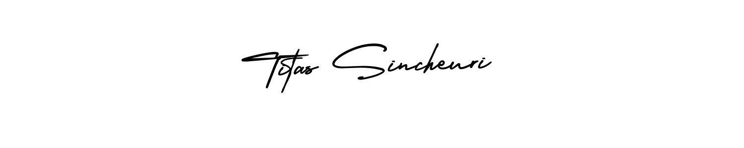 The best way (AmerikaSignatureDemo-Regular) to make a short signature is to pick only two or three words in your name. The name Titas Sincheuri include a total of six letters. For converting this name. Titas Sincheuri signature style 3 images and pictures png