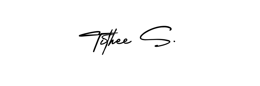Make a short Tithee S. signature style. Manage your documents anywhere anytime using AmerikaSignatureDemo-Regular. Create and add eSignatures, submit forms, share and send files easily. Tithee S. signature style 3 images and pictures png