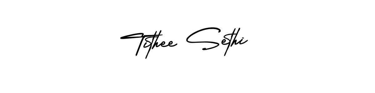 You should practise on your own different ways (AmerikaSignatureDemo-Regular) to write your name (Tithee Sethi) in signature. don't let someone else do it for you. Tithee Sethi signature style 3 images and pictures png