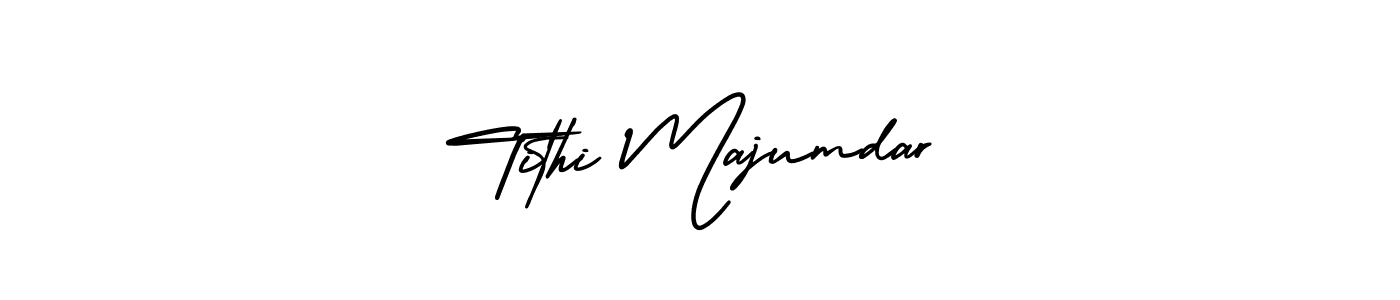 The best way (AmerikaSignatureDemo-Regular) to make a short signature is to pick only two or three words in your name. The name Tithi Majumdar include a total of six letters. For converting this name. Tithi Majumdar signature style 3 images and pictures png