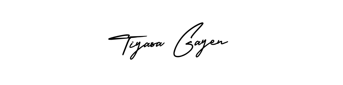 The best way (AmerikaSignatureDemo-Regular) to make a short signature is to pick only two or three words in your name. The name Tiyasa Gayen include a total of six letters. For converting this name. Tiyasa Gayen signature style 3 images and pictures png